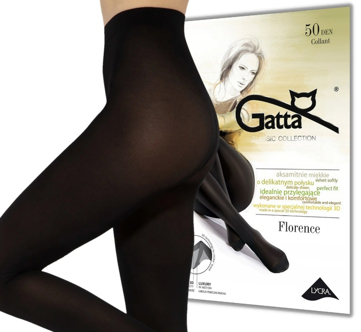 RAJSTOPY GATTA LYCRA 3D FLORENCE 50 DEN 4-L NERO