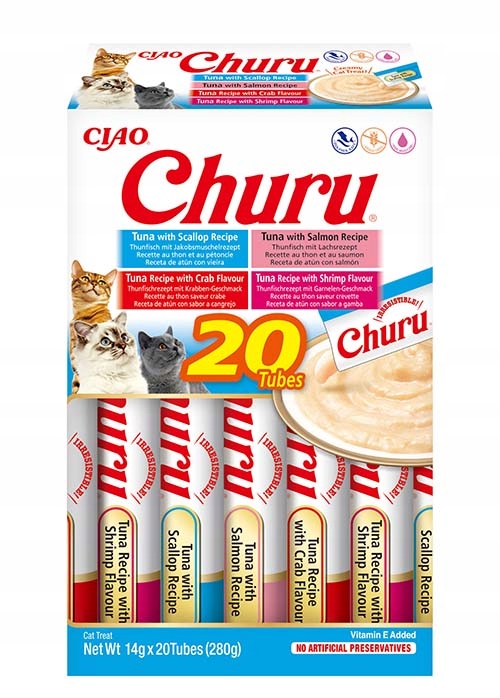 INABA CAT CHURU Przysmak dla KOTA tuńczyk owoce morza 20x14g