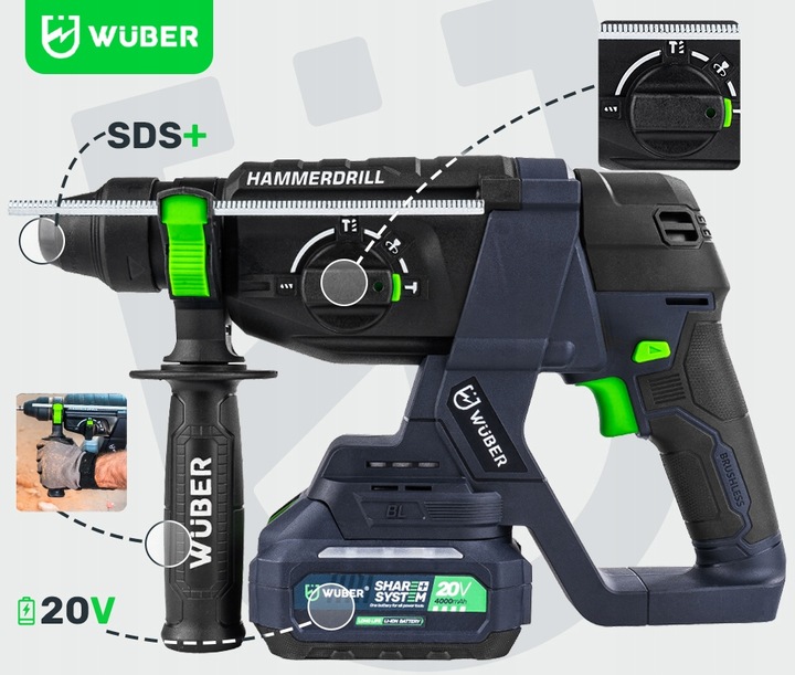 WIERTARKA MŁOTOWIERTARKA AKUMULATOROWA 20V MŁOT UDAROWY 1000 W MOCNA