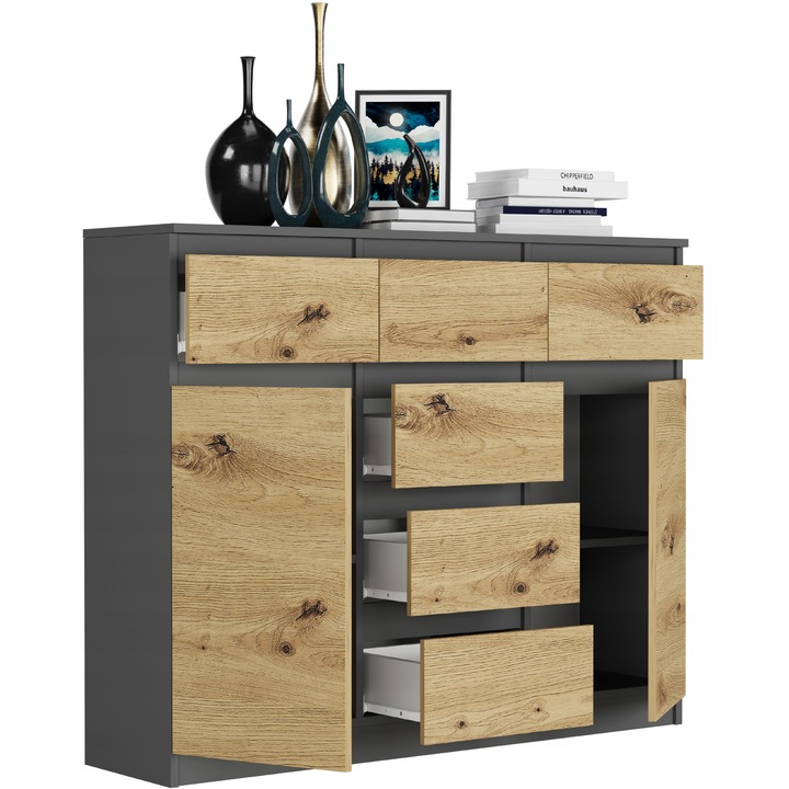 KOMODA 98CM SZAFKA 6 SZUFLAD ANTRACYT MIX ARTISAN S62D