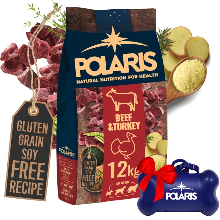 SUCHA KARMA DLA PSA POLARIS ADULT BEZ ZBÓŻ WOŁOWINA INDYK 12KG ŚWIEŻE MIĘSO