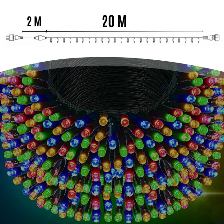 LAMPKI CHOINKOWE 300LED 22m ZEWNĘTRZNE WEWNĘTRZNE MULTIKOLOR ŚWIĄTECZNE