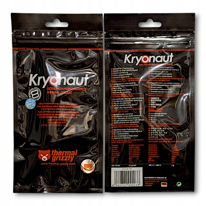 PASTA TERMOPRZEWODZĄCA GRIZZLY KRYONAUT 1g 12,5W/mK GAMINGOWA +IPA +GRATISY
