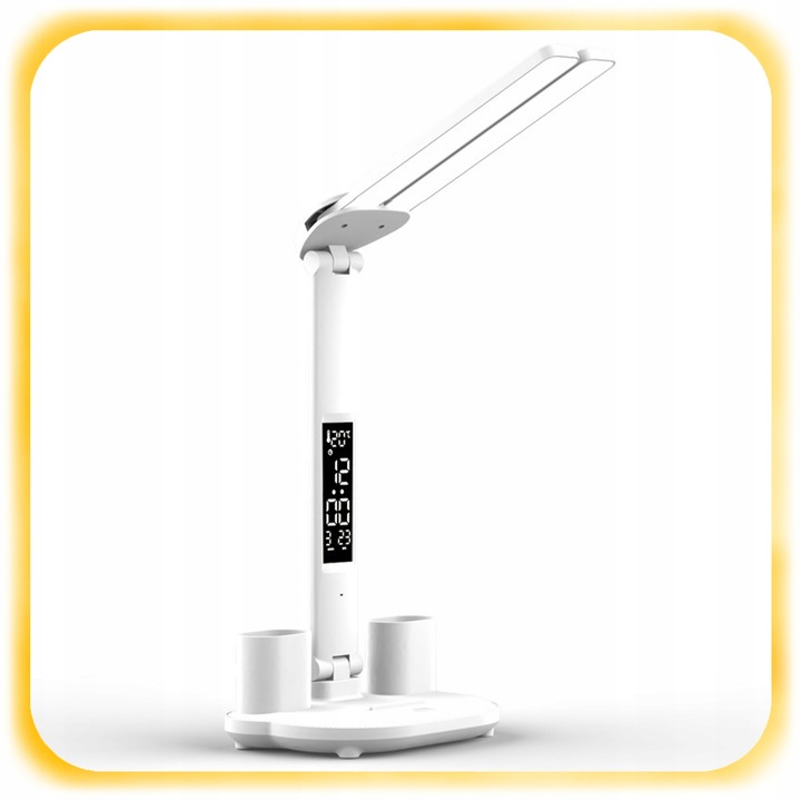 PODWÓJNA LAMPKA BIURKOWA LED Z ORGANIZEREM WYŚWIETLACZEM TEMP ZEGAR