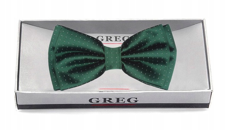 ZIELEŃ BUTELKOWA Żakardowa Muszka Męska w Groszki Greg MUCHA + PUDEŁKO