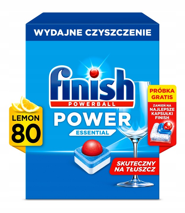 Finish Power Essential Tabletki do Zmywarki Naczyń Lemon Cytryna 80 sztuk