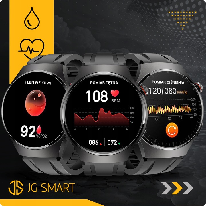 SMARTWATCH DO POMIAR GLUKOZY POLSKIE MENU ROZMOWY ZEGAREK MĘSKI + 3 PASKI