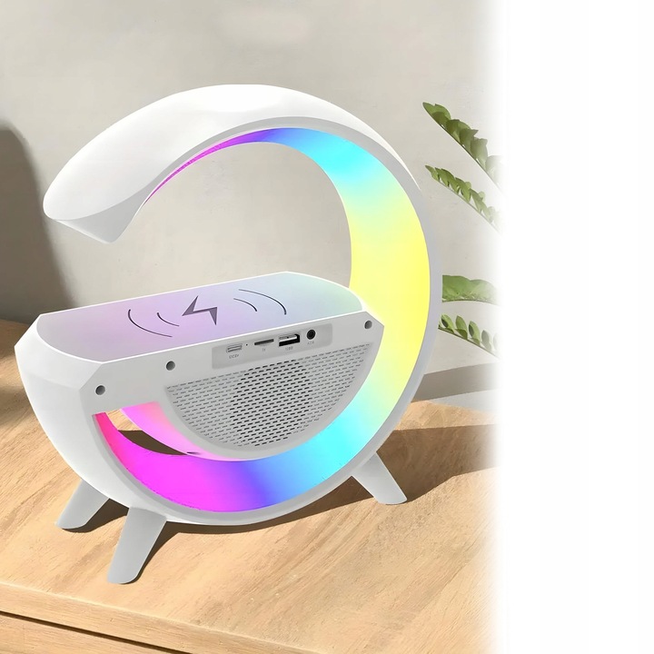 Lampka nocna biurkowa 6w1 | Zegar | Budzik | Radio | Ładowarka | Głośnik