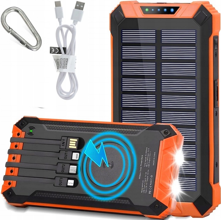 POWERBANK ŁADOWARKA PANEL SOLARNY INDUKCYJNY 30000mAh 6xUSB LATARKA 2x LED
