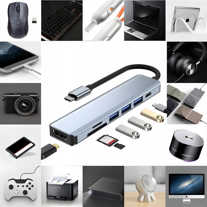 HUB ADAPTER ROZDZIELACZ USB-C 7W1 HDMI USB C 3.0 KART SD MICRO 100W 4K
