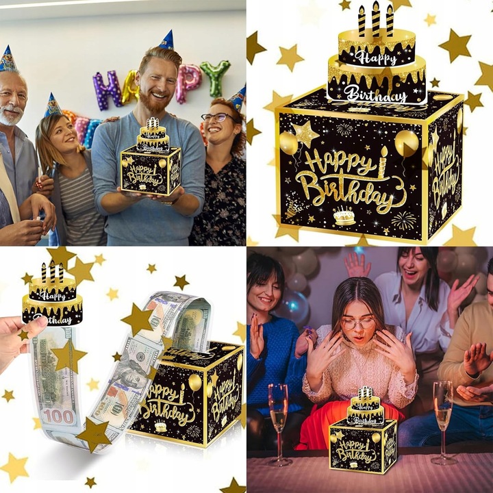 PUDEŁKO URODZINOWE DO WYCIĄGANIA PIENIĘDZY URODZINY PREZENT NIESPODZIANKA