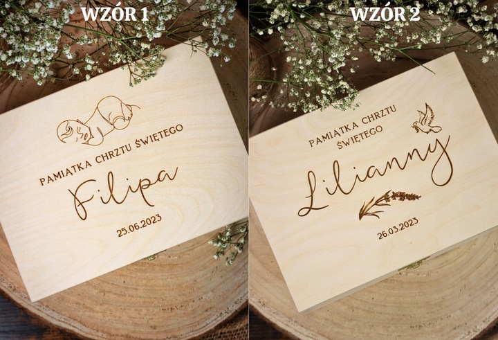Pamiątka Chrztu Świętego Pudełko GOTOWY PREZENT NA CHRZEST PREMIUM Grawer