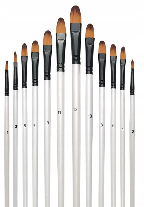 ZESTAW PĘDZLI DO MALOWANIA FILBERT KOCI JĘZYK ZESTAW 12 SZTUK