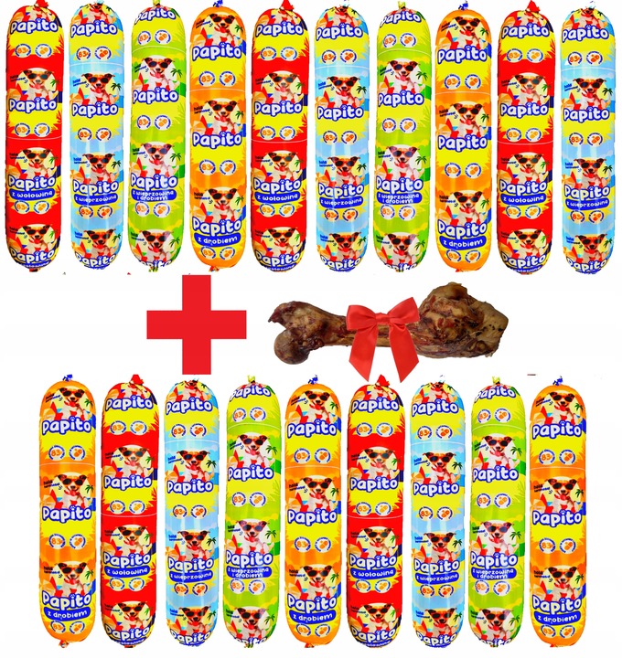 19x1KG Karma dla psa baton PAPITO 83% mięsa + GRATIS