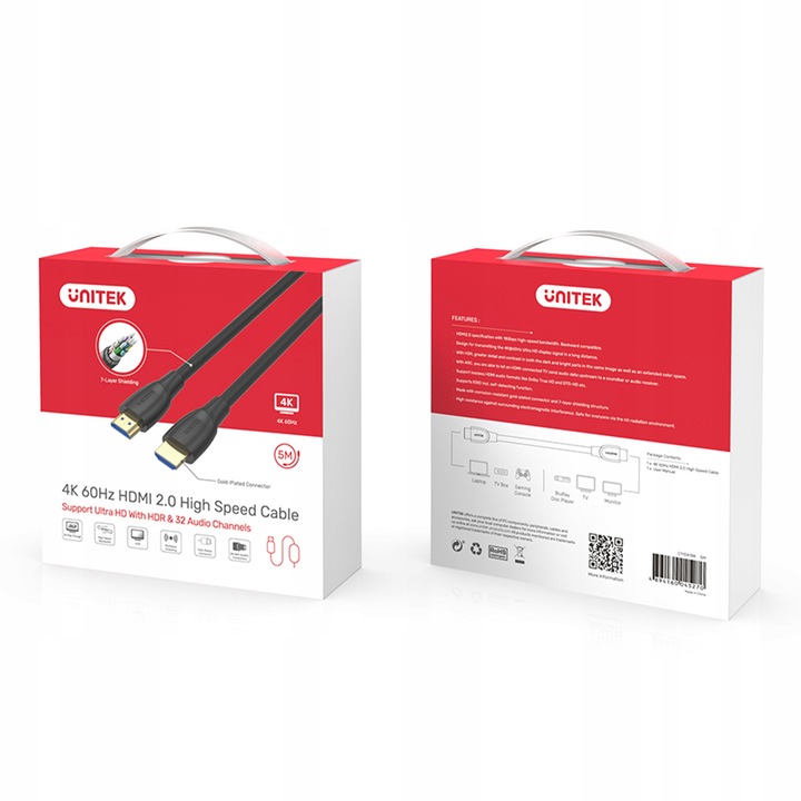 Unitek czarny przewód kabel High Speed HDMI 2.0 4K 60Hz C11068BK 7m