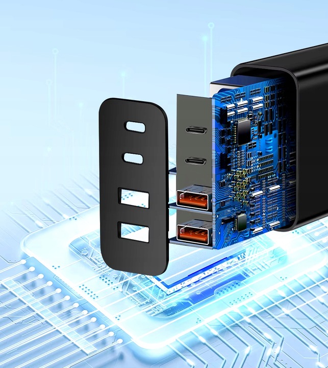 SZYBKA ŁADOWARKA SIECIOWA GNIAZDO 2x USB 2x USB-C QC 3.0 PD 65W UNIWERSALNA