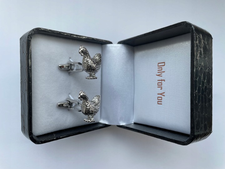 Spinki do mankietów EXC KURA Kurka Nioska Znosząca Złote Jaja w białym Etui