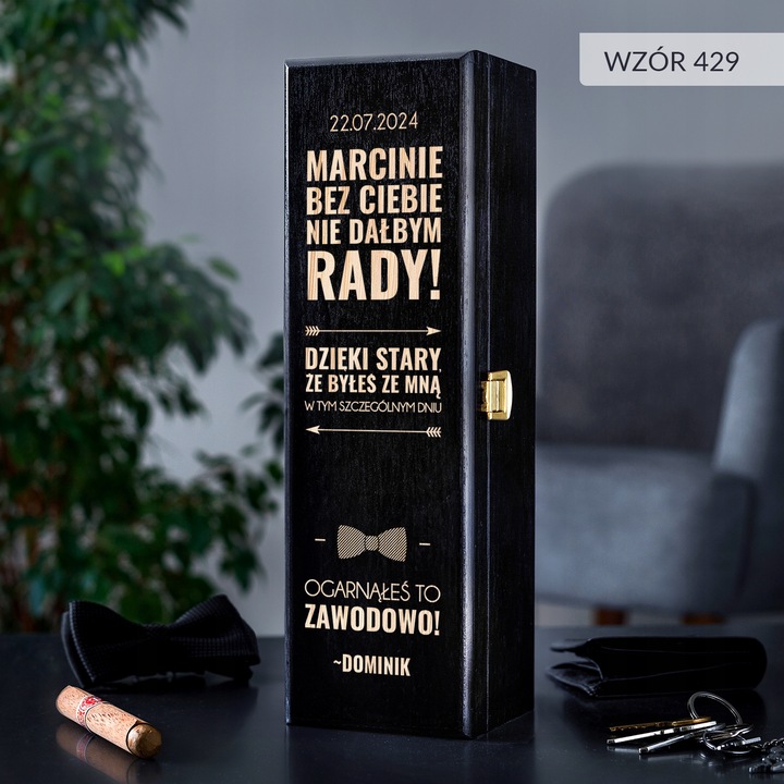 PODZIĘKOWANIE DLA ŚWIADKA PREZENT DLA ŚWIADKA DREWNIANA SKRZYNKA NA WINO