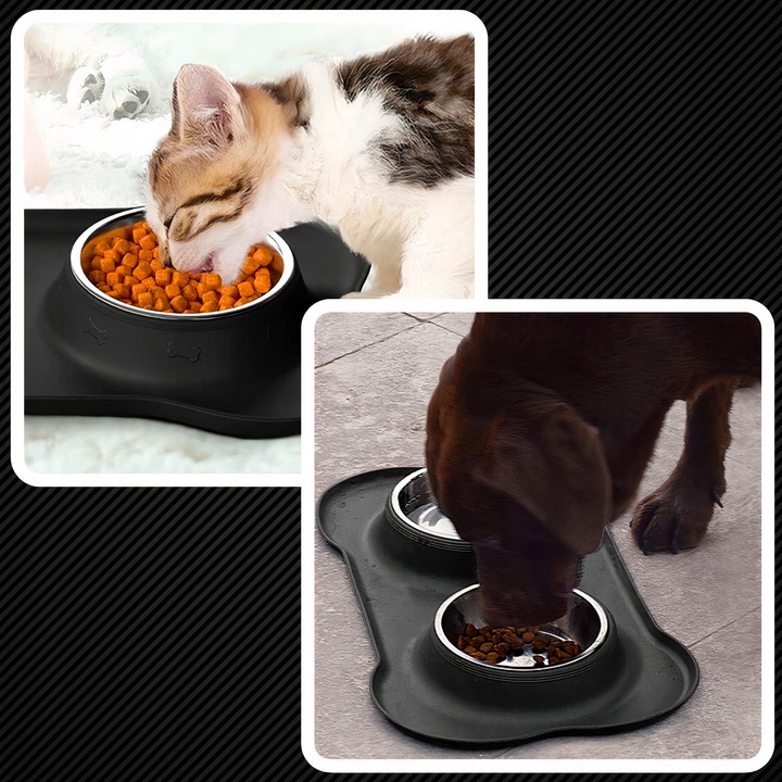 PODWÓJNA MISKA DLA PSA KOTA ANTYPOŚLIZGOWA + PODKŁADKA POD MISKI 2x450 ml