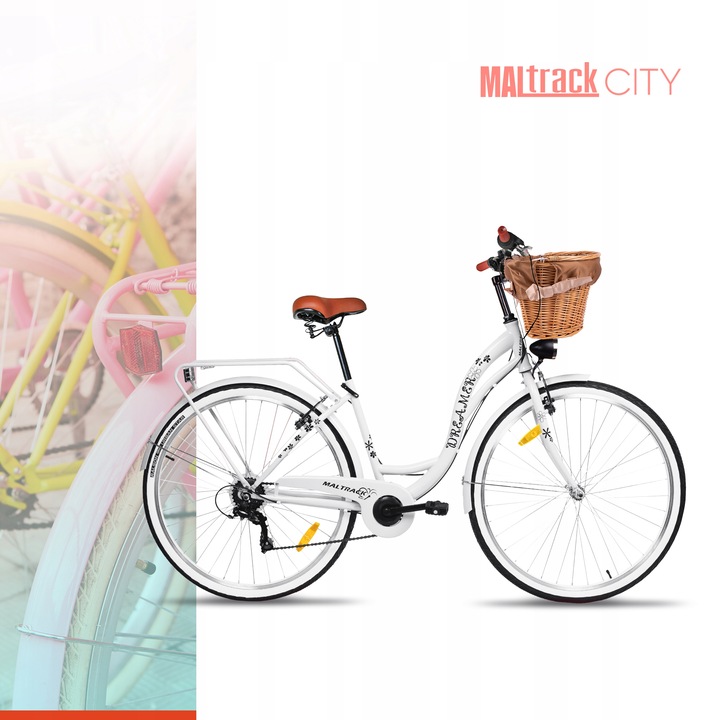 ROWER MIEJSKI DAMSKI 28'' DAMKA WIKLINOWY KOSZYK KOSZ 6 PRZERZUTKI SHIMANO