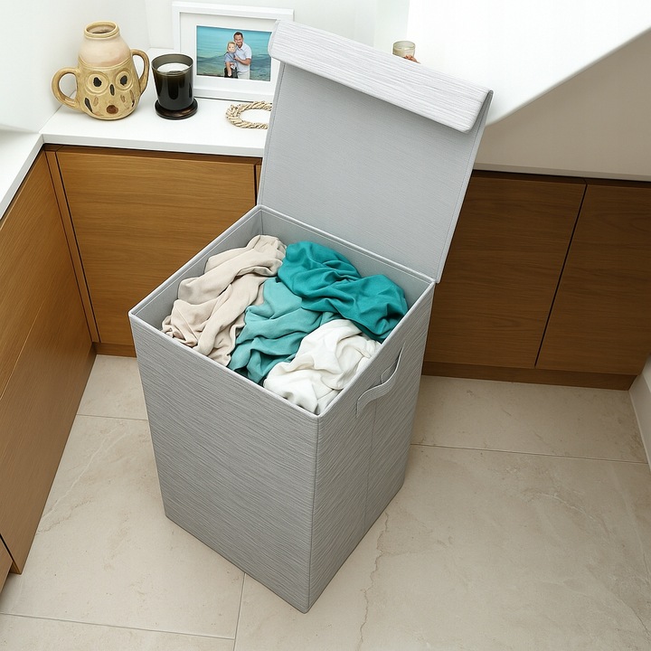 Kosz na pranie 74 l z pokrywą duży pojemnik na bieliznę przenośny