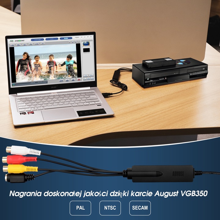 August VGB350 Video Grabber USB zgrywaj VHS na PC