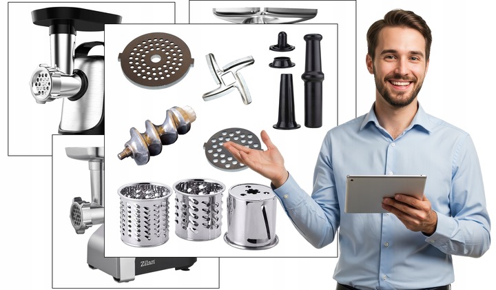 MASZYNKA DO MIELENIA MIĘSA METAL PREMIUM 3 SITA + SZARPAK MOC 2100W