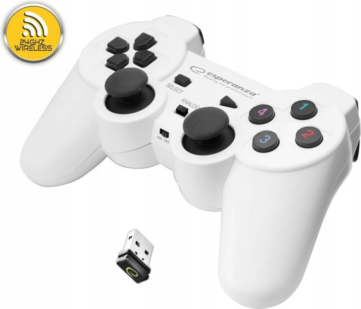 Gamepad Bezprzewodowy Kontroler Pad 2.4GHz PC PS3 Biały Wibracja