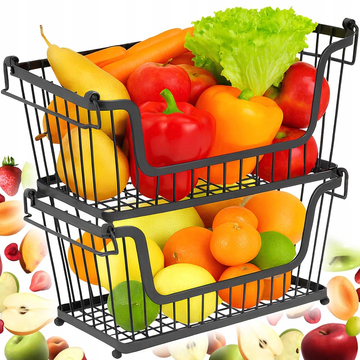 KOSZ NA OWOCE Koszyk na Warzywa Stojak Piętrowy Czarny do Piętrowania