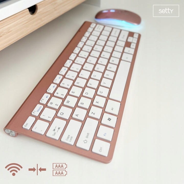 Klawiatura bezprzewodowa rose gold do komputera QWERTY różowa mała bez num