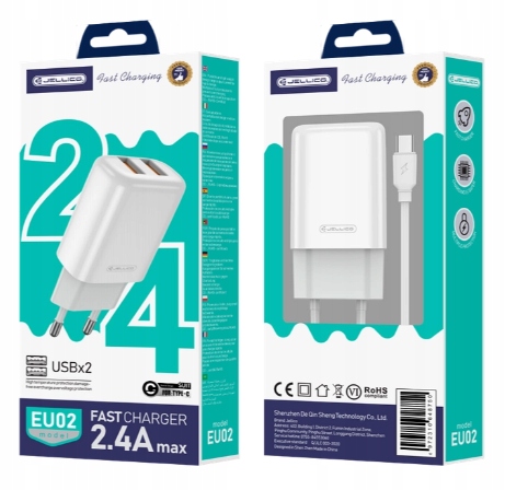 JELLICO| SZYBKA ŁADOWARKA 2x USB 2.4A + KABEL USB/TYPE-C 1-METR