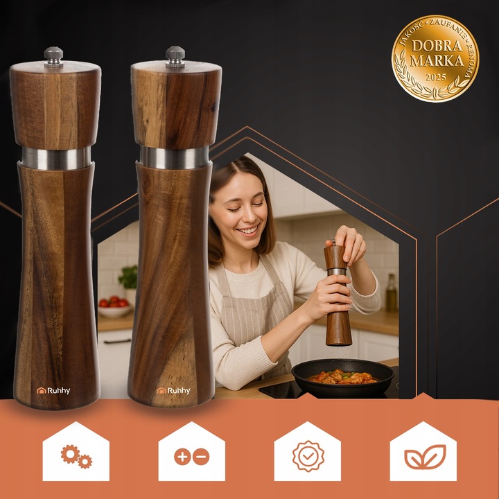 Młynek do Pieprzu i Soli Drewniany Zestaw 2 szt Ręczny Precyzyjne