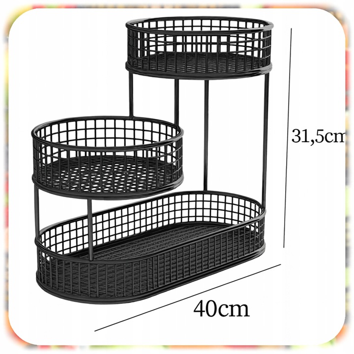 KOSZ NA OWOCE WARZYWA 3 POZIOMOWY METALOWY CZARNY KOSZYK STOJAK