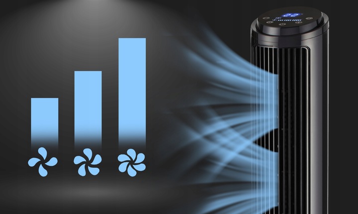 WENTYLATOR KOLUMNOWY CICHY 29db WIATRAK STOJĄCY JONIZACJA +10m zasięg