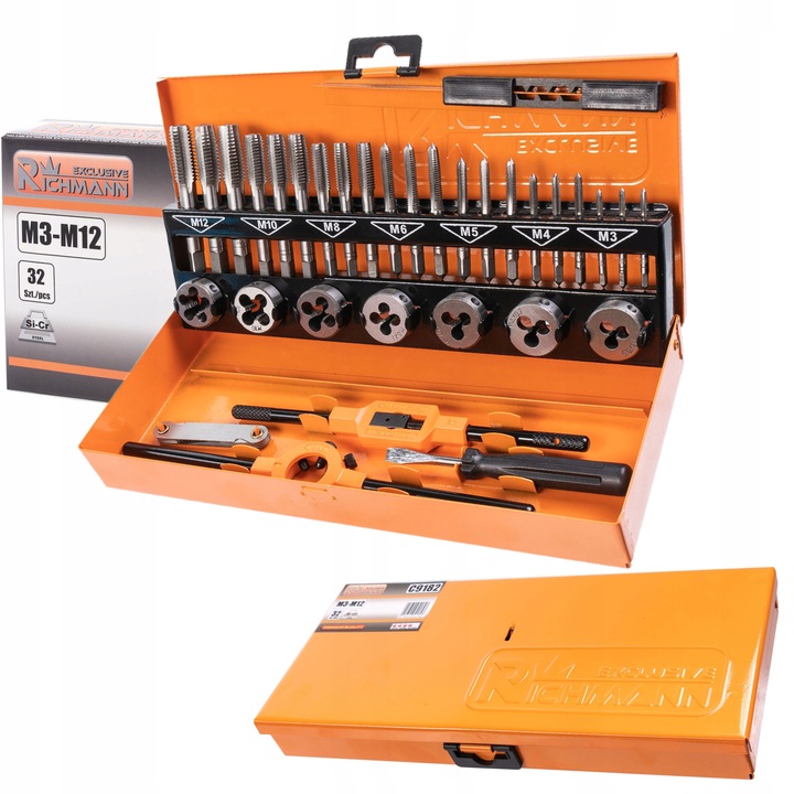 ZESTAW GWINTOWNIKÓW I NARZYNEK M3-M12 32el RICHMANN C9182 KALIBROWNIKI