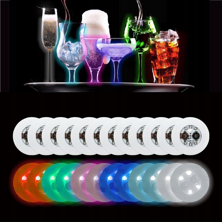 Podstawka Naklejka LED pod Butelkę Szklankę Kubek Zestaw 10 szt.