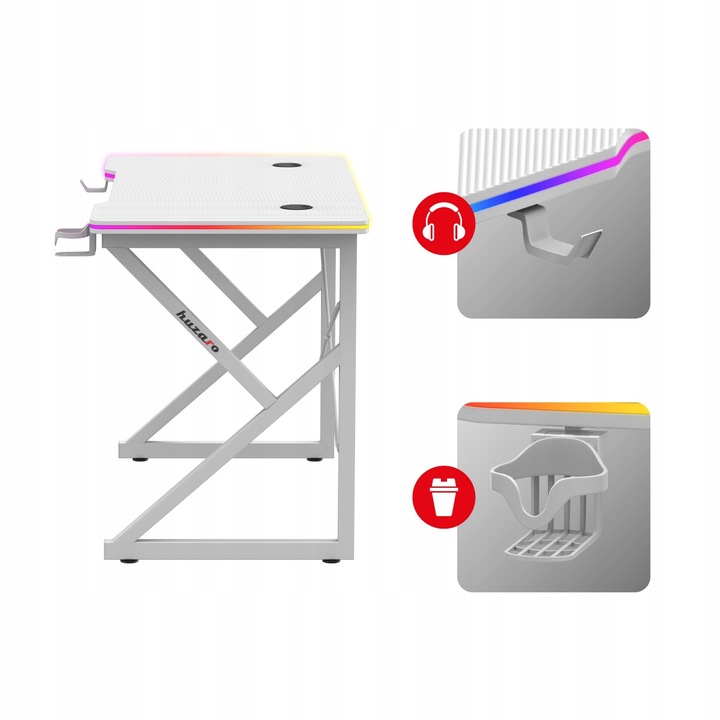 Biurko Gamingowe RGB Stolik Biurowy Gracza LED z Pilotem Carbon Huzaro