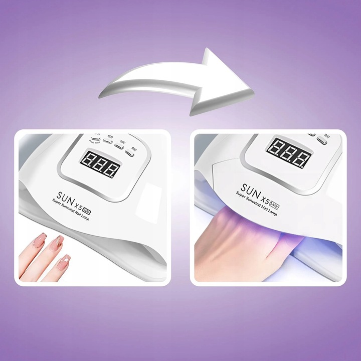 LAMPA UV DO PAZNOKCI LED 80W DO HYBRYD ŻELI MOCNA SUN X5 MAX BIAŁA LCD