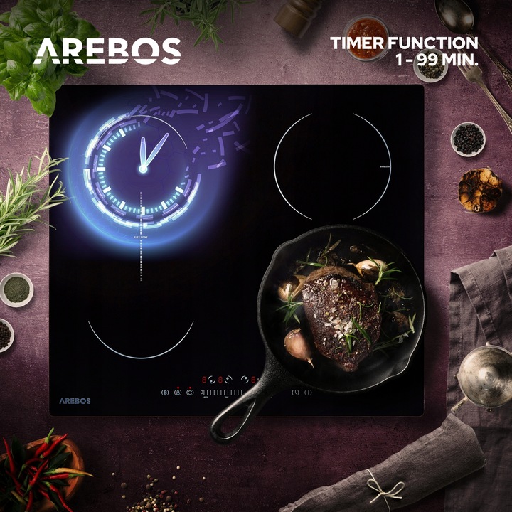 Arebos - Płyta indukcyjna ze strefami Flex | 7200 W | 4 płyty