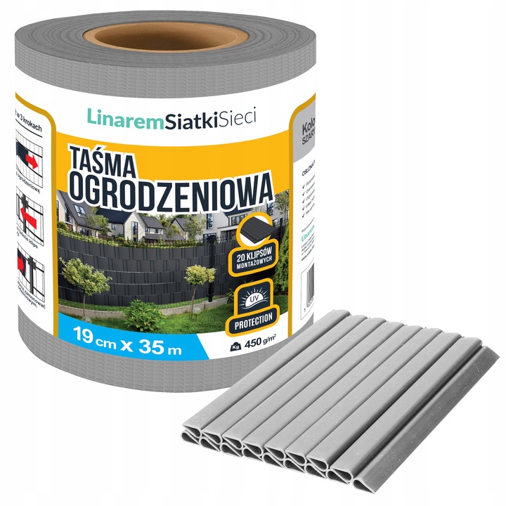TAŚMA OGRODZENIOWA SZARA 19cmx35m OSŁONA NA OGRODZENIE PANELOWE PŁOT