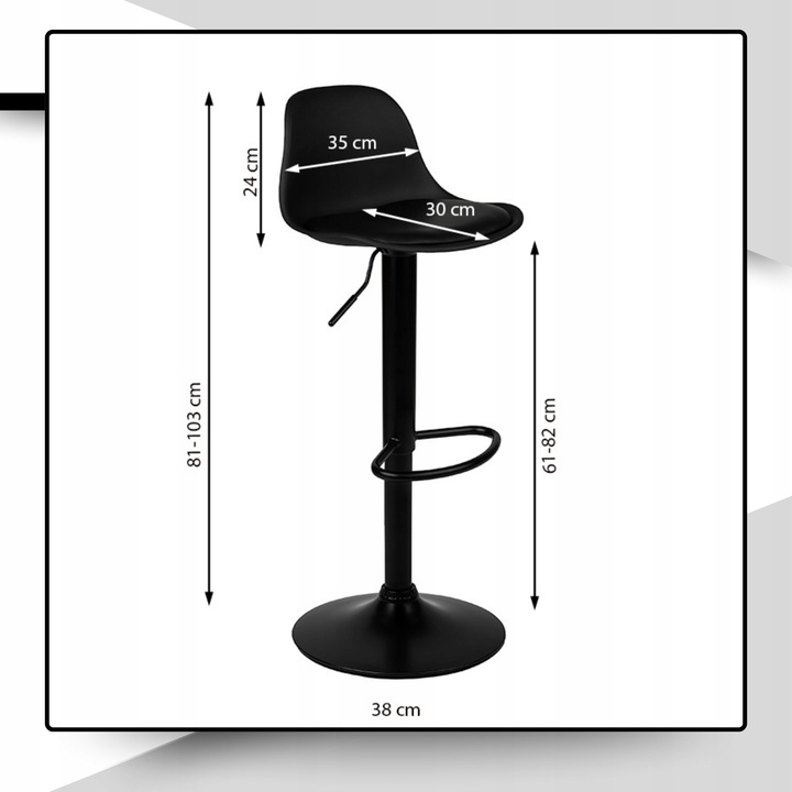 Hoker barowy plastikowy czarny obrotowy regulowany ekoskóra do wyspy