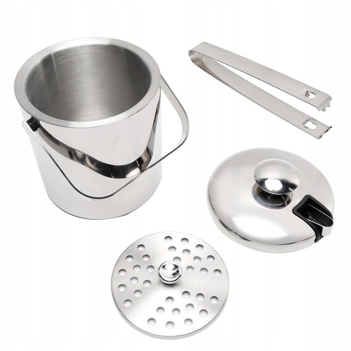 POJEMNIK NA LÓD z pokrywką DUŻE WIADERKO do lodu ZE STALI NIERDZEWNEJ 1.3l