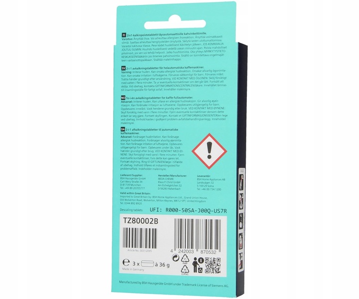 Tabletki odkamieniające do ekspresu do kawy SIEMENS TZ80002 2w1 EQ