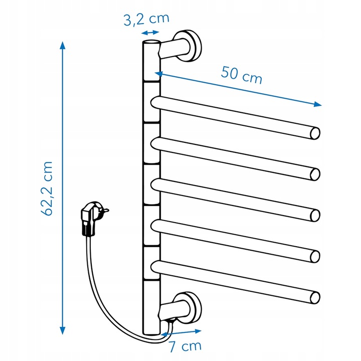 Grzejnik łazienkowy elektryczny EBERG ruchome ramiona 80W ścienny