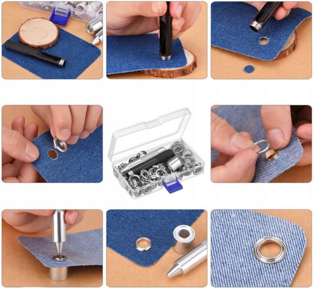 OCZKA DZIURKACZ ZAKUWARKA NAPY 12MM DO PLANDEK NAMIOTÓW ZESTAW 100