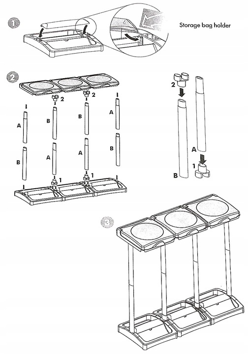 Stojak worki Segregacji Kosz Śmieci 3 Stanowiska