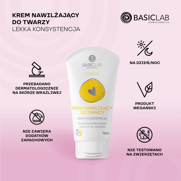 BasicLab Nawilżający Krem do Twarzy pod Makijaż Lekka Konsystencja 75 ml