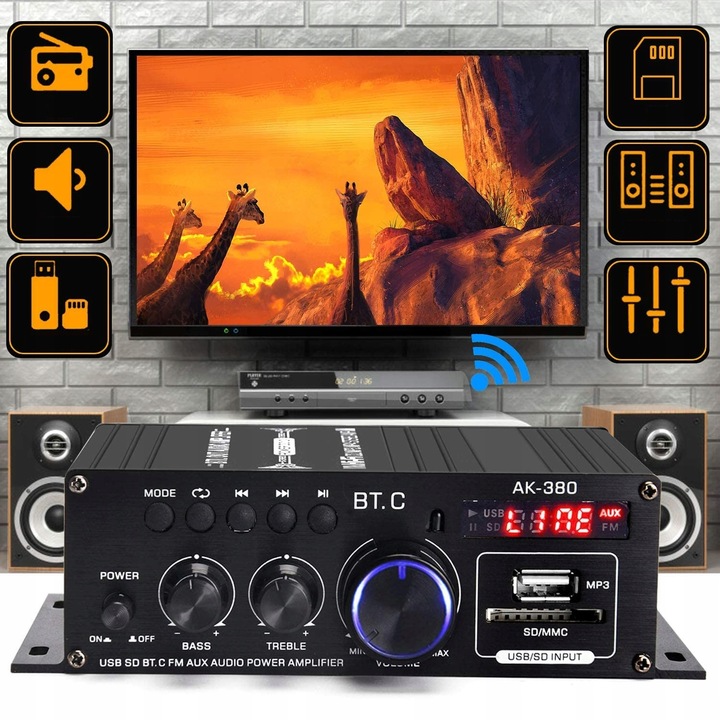 WZMACNIACZ AMPLITUNER RADIO SAMOCHODOWE GŁOŚNIK KARAOKE BLUETOOTH +