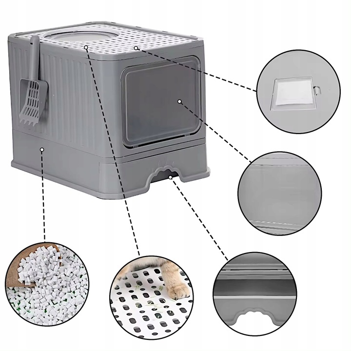 DUŻA KUWETA dla Kota Z FILTREM Z SZUFLADĄ na żwirek Z ŁOPATKĄ