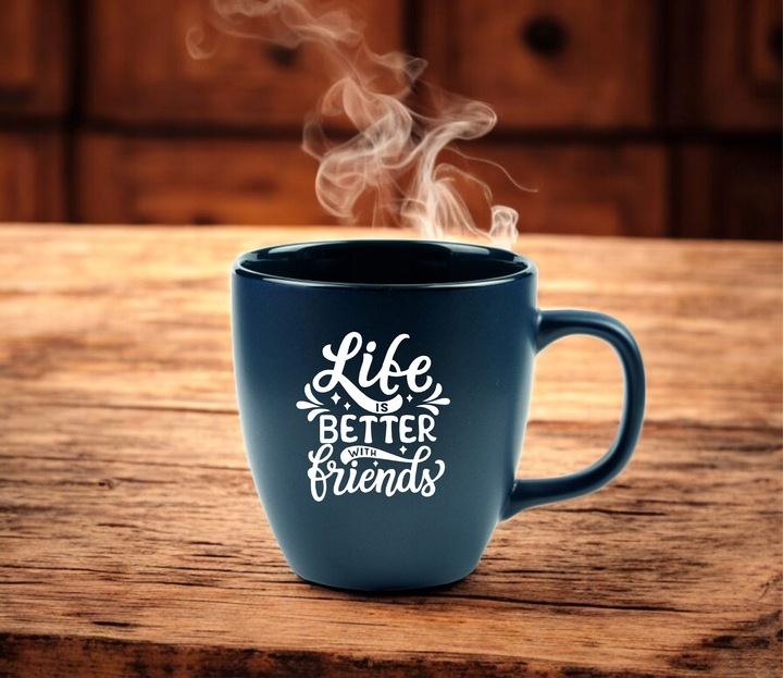 B.DUŻY KUBEK GRANATOWY MATOWY Z WŁASNYM NADRUKIEM DO KAWY NA PREZENT GRAWER